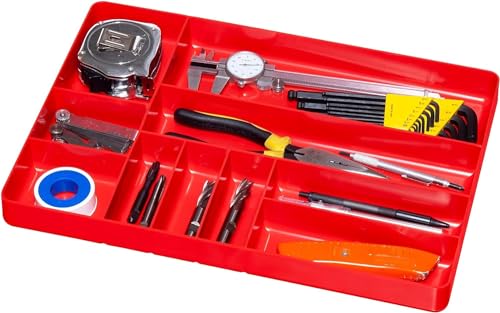 10 Compartment Drawer Organizer: Heavy Duty Stackable Tray for Automotive Garage Tool Organization - Low-Profile Toolbox Storage - Nuts and Bolts, Tools, Parts, Easy to Clean - Red - view 6