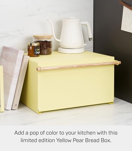 Home Modern Bread Box – Steel + Wood Countertop Bread Storage Container, Large Yellow Bread Box for Kitchen Countertop, Space-Saving Bread Keeper, Easy Access Lid - view 3