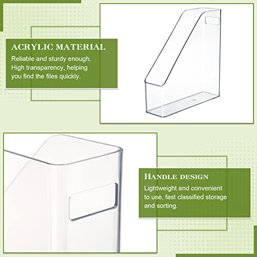 6 Pcs Clear Acrylic Magazine Holder with Handle Desk Organizer - view 3