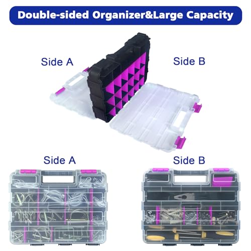 Tools Organizer Box Small Parts Storage Box 50-Compartment Double Side Hardware Organizers with Removable Plastic Dividers for Screws, Nuts, Nails, Bolts, Purple - view 5