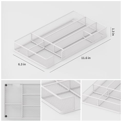 Desk Drawer Organizer Tray, Mesh Desk & Office Drawer Organizer, Suitable for Tools, Pencils & Office Supplies Storage (White) - view 4