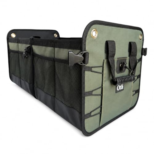 Ōtli Grove Car Trunk Organizer for SUVs & Trucks, Collapsible Storage with Structural PE support, Removable Dividers & Reinforced Handles, Olive