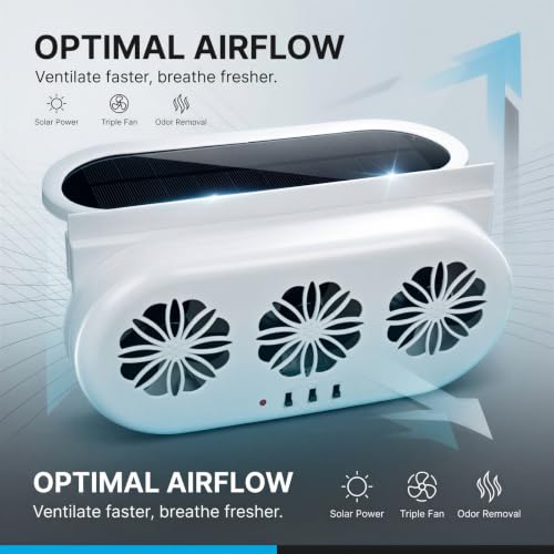 Car Window Exhaust Fan, 3-Head Solar Powered Auto Air Vent, USB and Solar Dual Power Ventilation System, Triple Outlet Cooling Fan for Vehicle Interior Air Circulation and Odor Removal - view 5