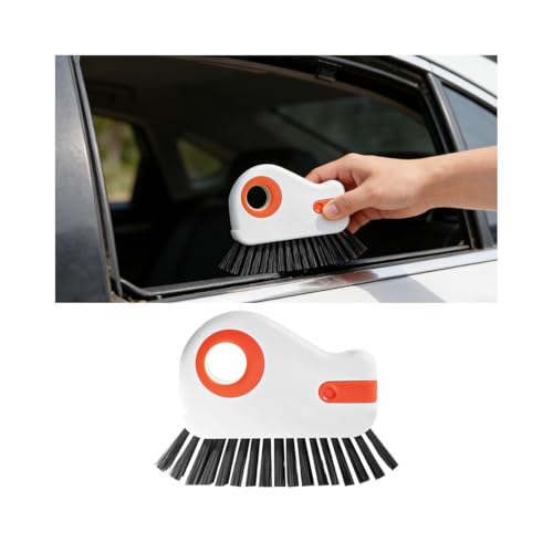2PCS Car 2 in 1 Groove Cleaning Brush, Multifunctional Vehicle Window Track Cleaner Tool with Hidden Scraper, Auto Crevice Gap Grout Scrub Brush for Sliding Door Track, Universal Fit (Orange)