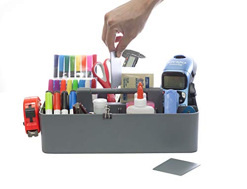 2 PACK - Portable DIY 8 Dividers Durable Plastic Tote Tool & Supply Cleaning Caddy with Handle Made In USA (Orion Gray) - view 4
