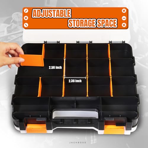 Tool Box with Transparent Lid, Double Side 34-Compartments Organizer Box with Removable Dividers for Hardware, Screws, Bolts, Nails, Beads, Jewelry and Fishing Accessories, Orange, 2 Pack - view 3