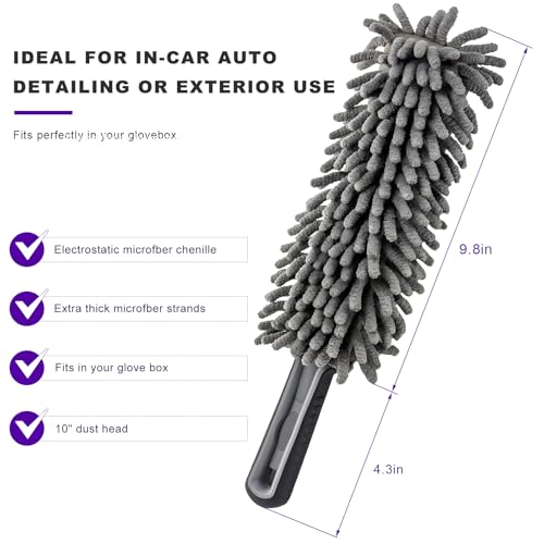 Car Interior Duster, Lint & Scratch Free Microfiber Dusting Tool with Comfy Handle, Multipurpose Hand-Held Duster Essential Cleaning Supplies for Vehicle Home Office - view 2