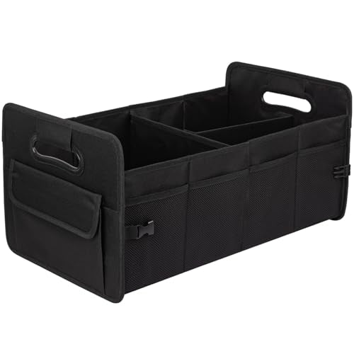Car Trunk Organizer, Car Organizers and Storage Collapsible Multi Compartment Container Box, Adjustable Car Accessories for SUV Sedan Truck, Standard Size, Black