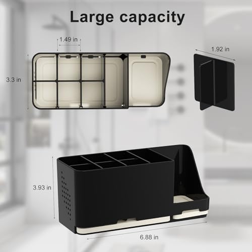 Large Electric Toothbrush Holder - 8 Slots with Quick-Dry Diatomite Base, Fits Sonicare & All Major Brands, Bathroom Countertop Organizer (Black) - view 2