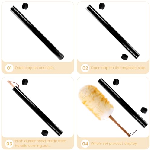 Lambswool Duster with Solid Wooden Handle,Leather Hang Strap,18.9 inch Long,Natural Feather Duster for Cleaning Ceiling Fans,Window Blinds,Computer Screens,Bookshelves etc - view 2