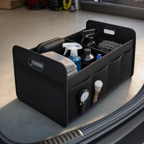 Car Trunk Organizer Foldable Waterproof Storage Caddy with Handles, Collapsible Auto Organizer for SUV, Truck, Van, Black - view 4