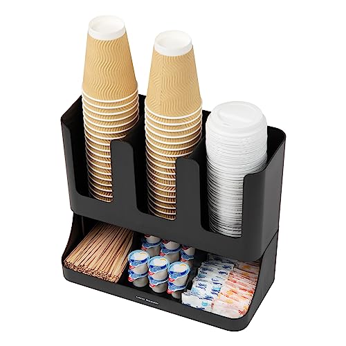 Condiment Station, 13 Inch Countertop Coffee Bar Organizer with 6 Compartments, Storage Caddy for Cups, Lids and Packets, Plastic, Black - view 5