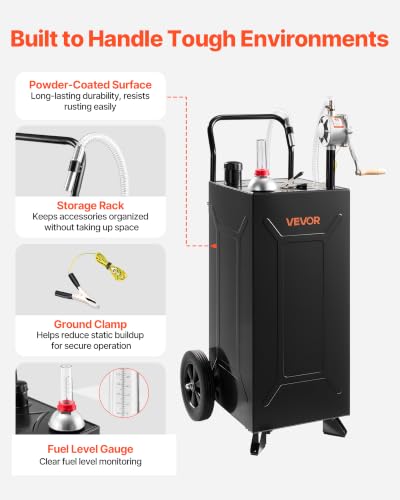 30 Gallon Fuel Gas Caddy, Carbon Steel, Portable Fuel Transfer Storage Tank with Manual Pump & 2 Wheels, Gasoline Diesel Can Container, for Cars, Lawn Mowers, ATVs, Boats, Motorcycles, Black - view 6