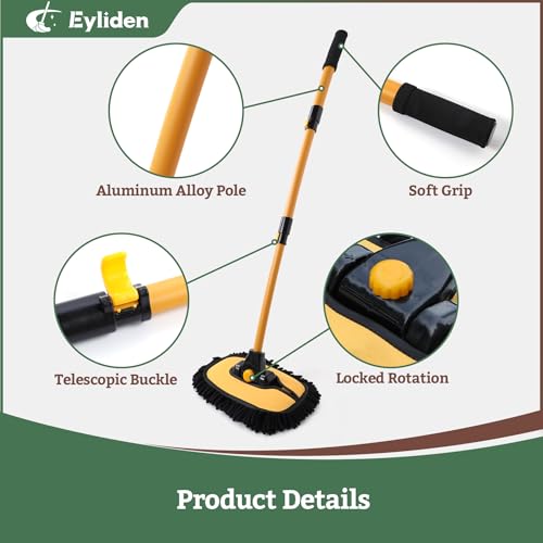 Car Wash Brush Mop with Long Handle for Car Truck RV, Yellow - view 6