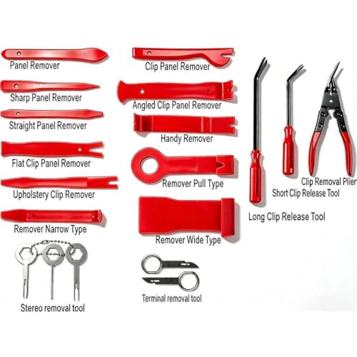 19Pcs Trim Removal Tool Set, Car Panel Door Audio Trim Removal Tool Kit for Automotive Auto Clip Pliers Fastener Remover Nylon Tool Set Vehicle Dash Radio Audio Installer with Storage Bag AUTR19NRD - view 2