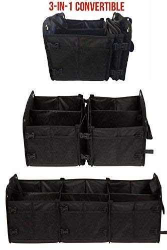 Convertible Large 3 Compartment SUV Trunk Organizer | Truck Bed Organizer with Cover for Trucks, Cars, SUVs and Groceries. PATENTED (4-in-1 with Cover, Black) - view 2