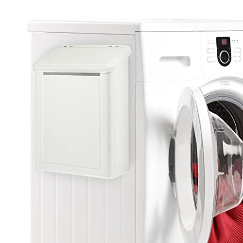 Magnetic Laundry Storage, Large Metal Lint Holder Bin with Lid for Laundry Room, Space-Saving Trash Container Hanging on Dryer, Washer or Wall Mount Trash Bin (White) - view 5