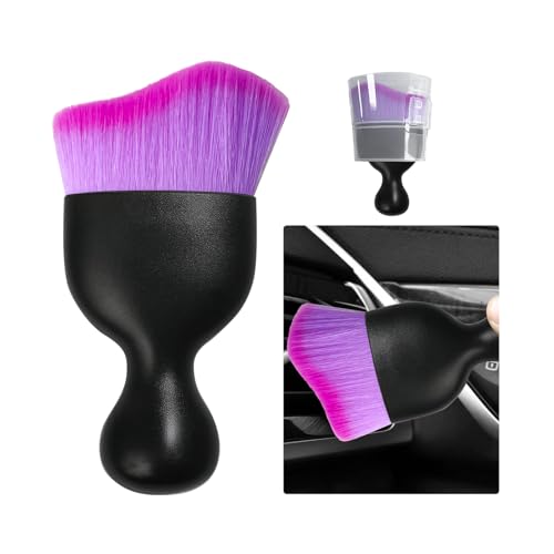 Car Detailing Brush, Curved Soft Bristles Auto Removal Dust Collectors, Universal Vehicle Dashboard, Air Conditioner Vents etc Interior Cleaning Tool Accessories (Double Purple)