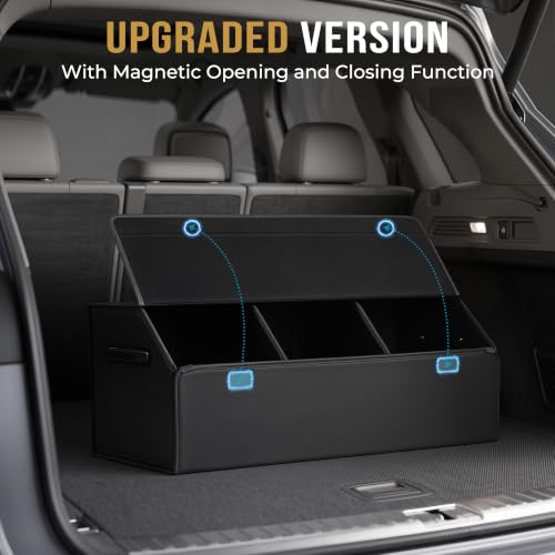 Car Trunk Organizer for SUV & Sedan - Magnetic Lid, Large Capacity PU Leather Waterproof Foldable Storage Box, Adjustable Dividers and Side Handles, Tools, Snacks & Auto Accessories, 29.5"x13"x11.4" - view 5