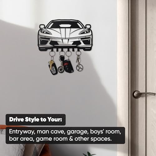 Metal Automotive Key Holder with 6 Hooks - Unique Wall Mounted Car Lovers Gifts for Men & Women - Cool Man Cave Decor - view 5