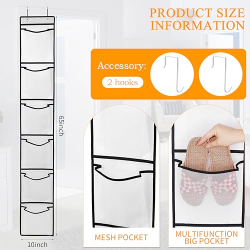 6 Large Breathable Mesh Pockets, Over The Door Shoe Organizer, Boots Hanging Storage Shoe Rack for Closet, Accessories - - White - view 3