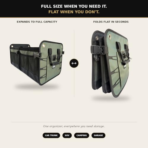 Ōtli Grove Car Trunk Organizer for SUVs & Trucks, Collapsible Storage with Structural PE support, Removable Dividers & Reinforced Handles, Olive - view 6