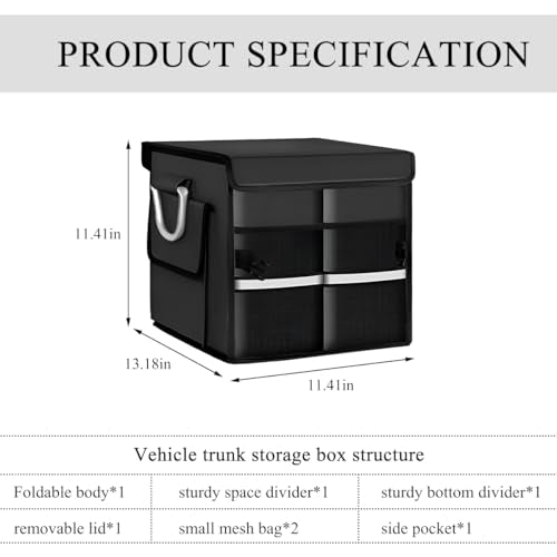 Trunk Organizer With Lid, Collapsible Waterproof Oxford Car Organizer with Aluminum Handle Base Plate, 2-Compartment 28L Sturdy Trunk Cargo Storage Organizer for RV SUV Truck (Black) - view 2