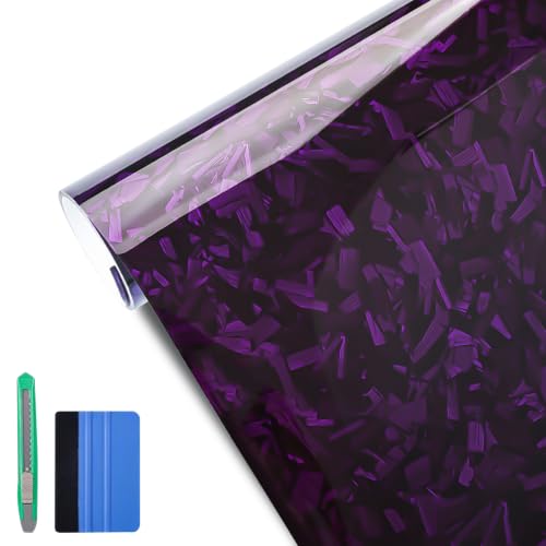 Gloss Purple Forged Carbon Fiber Car Vinyl Wrap Film, 1Ft x3.5Ft