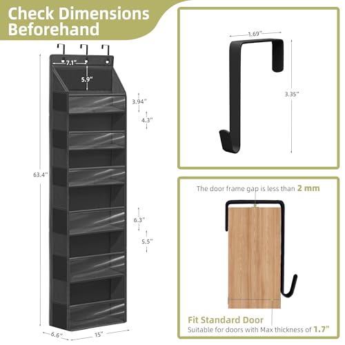 Over Door Organizer with 6 Extra Large Pockets 12 Side Pockets, Sturdy Closet Storage Rack, Hanging Storage Organizer with Clear Window for Shoes, Diaper, Bedroom, Bathroom, Black, 6-Pack - view 2