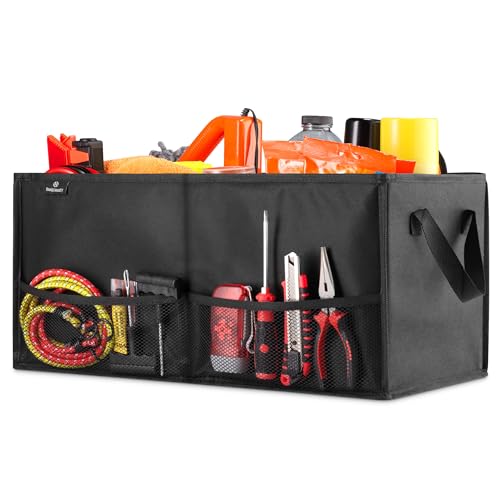 Car Trunk Organizer – Large 2 Compartment Storage Bin with Non-Slip Fastener, Mesh Side Pockets & Heavy-Duty Handles, 22 x 10 x 11 in, Black – Prevents Shifting & Rolling - view 5