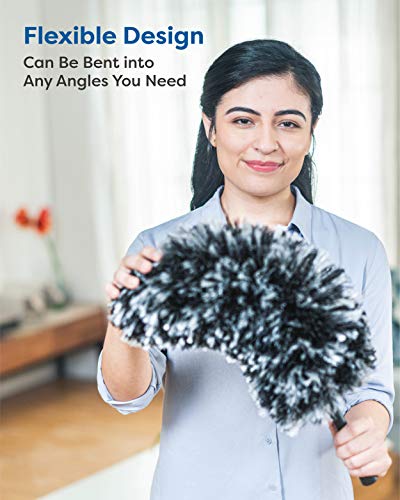 Feather Duster Kit with 5.6ft Extension Pole, 4 Dusting Brush for Cleaning Home Wall Ceiling Fan Cobweb, Microfiber Static Washable Dusters, Black Dark Gray - view 2