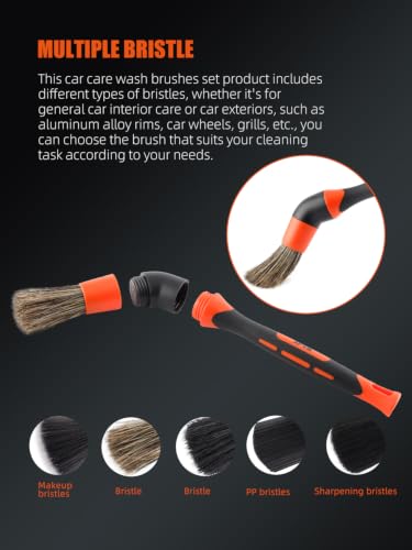 Car Detailing Brush Set, 5 Pack Soft Boar Hair Auto Detail Brush Kit with Elbow for Automotive Elegant Surface Interior Exterior Dashboard Emblems Panels Engine Bay Wheels Air Vent Seat Leather - view 3