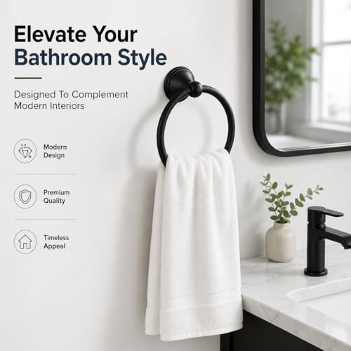 Towel Ring for Bathroom, Matte Black Hand Towel Holder 1 Pack, Bathroom Accessories and Towel Racks for Bathroom Wall Mount - view 2