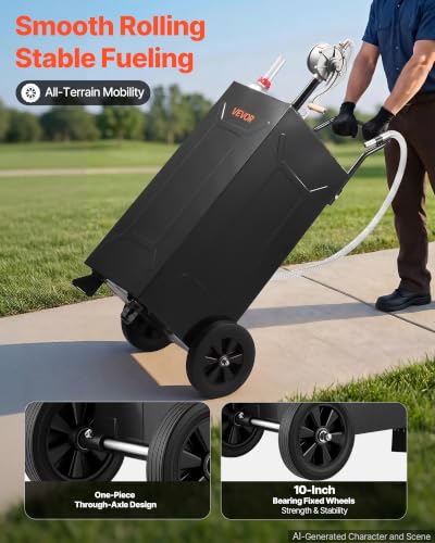 30 Gallon Fuel Gas Caddy, Carbon Steel, Portable Fuel Transfer Storage Tank with Manual Pump & 2 Wheels, Gasoline Diesel Can Container, for Cars, Lawn Mowers, ATVs, Boats, Motorcycles, Black - view 4