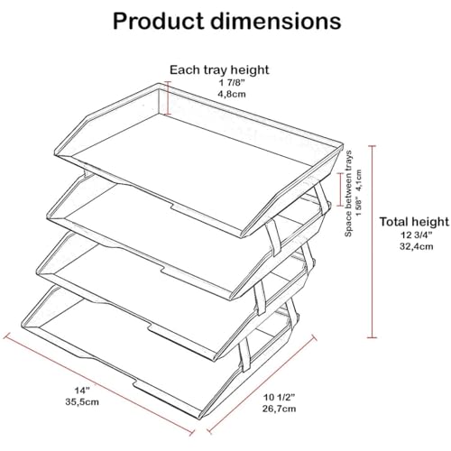 4 Tier Paper Letter Tray Side Load Letter Size, Office Desk File Document Organizer Plastic (Solid Green) - view 7