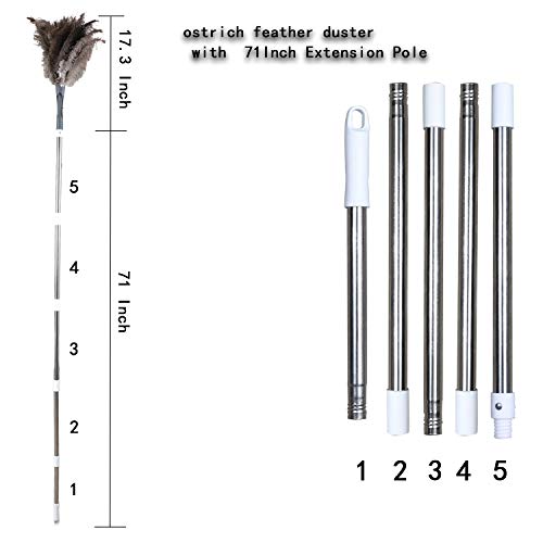 Gray Ostrich Feather Duster with 71 Inch Extendable Pole, Microfiber Duster for Home Cleaning - view 2