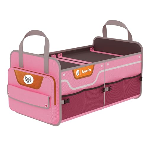Car Trunk Organizer for SUV, 70L Heavy Duty Waterproof Trunk Organizer, Foldable Vehicle Organizer with Anti-Slip Base, 24”x13.8”x11.8”, Pink-M003