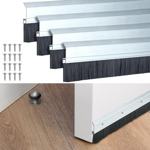 Brush Door Sweep for Exterior Interior, 36 Inches, Silver, 4 Pack