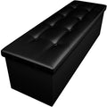 43 Inch Folding Storage Ottoman Bench Hold up 700lbs Ottoman with Storage Chest Foam Seat Padded Foot Rest Stool Faux Leather Bedroom Bench with Storage Coffee Table Black