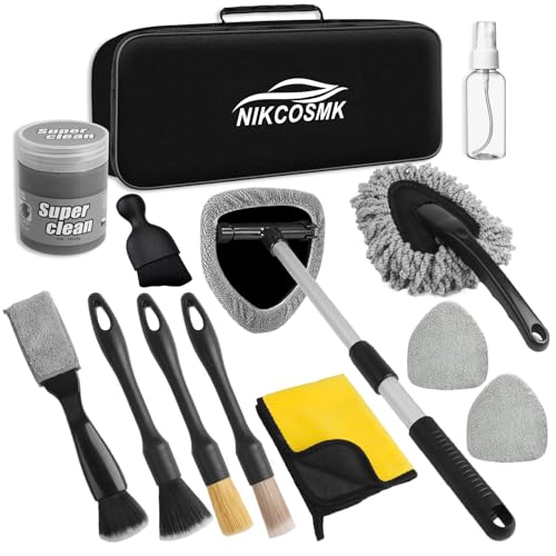 Windshield Cleaner Tool, 14Pcs Car Interior Cleaning Kit - Car Detailing Kit Interior Cleaner, Car Detailing Brushes, Car Duster Brush, All-in-One Inside Car Cleaning Supplies for Women Men