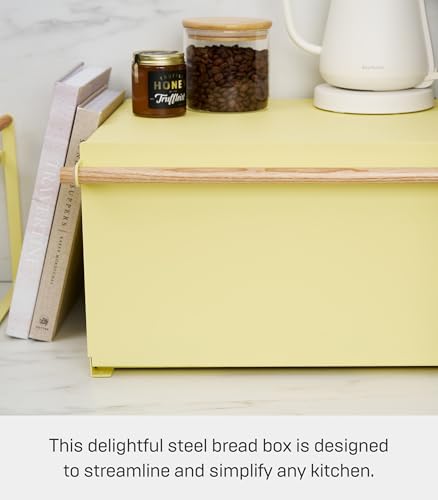 Home Modern Bread Box – Steel + Wood Countertop Bread Storage Container, Large Yellow Bread Box for Kitchen Countertop, Space-Saving Bread Keeper, Easy Access Lid - view 4