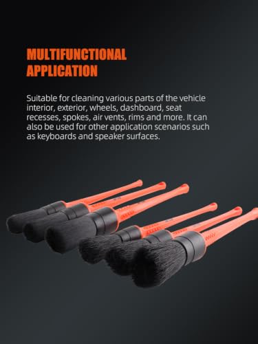Car Detailing Brush Kit, 6Pcs Auto Boar Hair Detail Brush Set Automotive Interior Exterior No Scratch Microfiber Detailing Brushes for Cleaning Air Vents, Engine Bays, Dashboard & Wheels -BRFCD15 - view 5