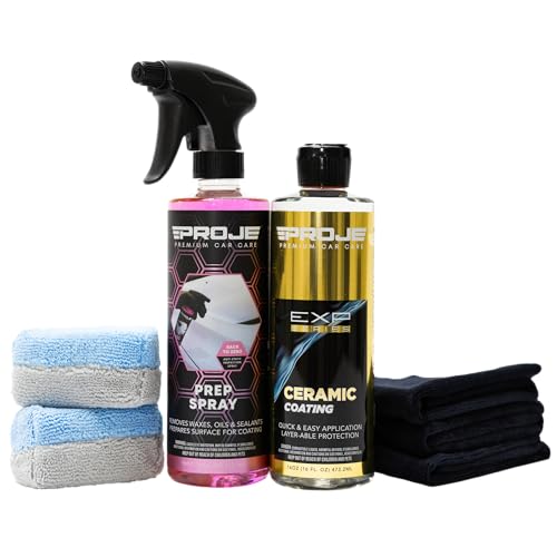 Proje Premium Car Care Deluxe Ceramic Kit 5-Piece | Premium Ceramic Coating Kit for Cars Trucks RVs and Motorcycles | Prep Spray Ceramic Coating | Plush Microfiber Towels & Applicator Sponge