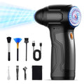 Electric Air Duster, 200,000 RPM 8000mAh Rechargeable Compressed Air Alternative with 6 Brushes, Handheld Blower for Car Bike, Workshop, Grill, 3D Printing, Slide Speed Control (Orange)