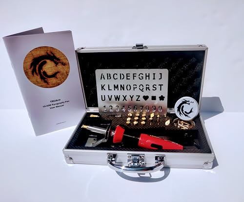 Wood and Leather Pyrography Pen Set - Best Woodburning and Leather Crafts Burner Tool Kit - 35 Different Tips - Dual Power Mode - 30W and 15W, Gourd (Aluminum Case)