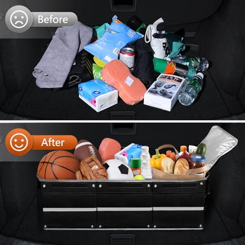 Car Trunk Organizer with Insulated Cooler Bag, Foldable & Waterproof Storage Organizer with Lid for SUV, Truck, Sedan - 4 Large Adjustable Compartments, Heavy Duty & Collapsible Design - view 6