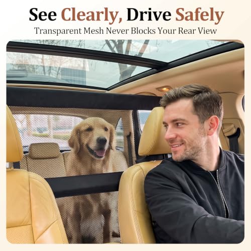 Dog Car Barrier for Cars SUVs Trucks – 50" Wide Pet Divider for Back Seat & Cargo Area, Heavy-Duty Metal Frame with Chew-Proof Transparent Mesh, Universal Fit Car Dog Gate for Travel Safety - view 5