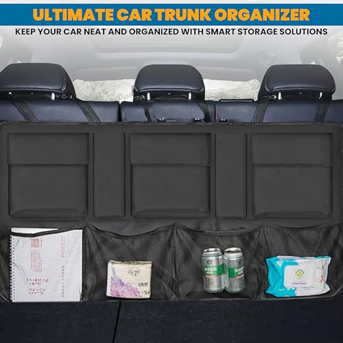 Backseat Trunk Organizer | 42 x20 Inches Car Storage with 9 Spacious Pockets | Waterproof, Heavy-Duty Hanging Organizer for SUVs, Trucks & Hatchbacks | Space-Saving, Foldable & Easy to Install - view 3