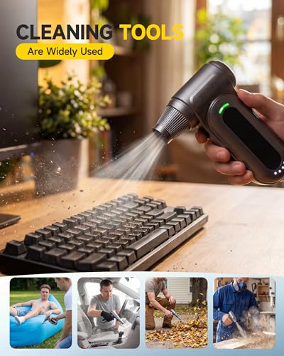 Computer Air Duster for Keyboard & PC, 170,000 RPM Cordless Electric Dust Blower, 4-Speed Brushless Compressed Air Duster for Electronics, Car, Reusable Canned Air Alternative, Gray - view 6