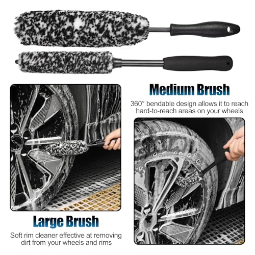 8Pcs Wheel Brush, Tire Brush, Wheel Cleaner Brush Set - 2 Soft Wheel Cleaning Brushes, Detailing Brush & Hard Tire Scrubber, Flexible and Durable Rim Cleaning Brush Kit for Wheels and Tires - view 3